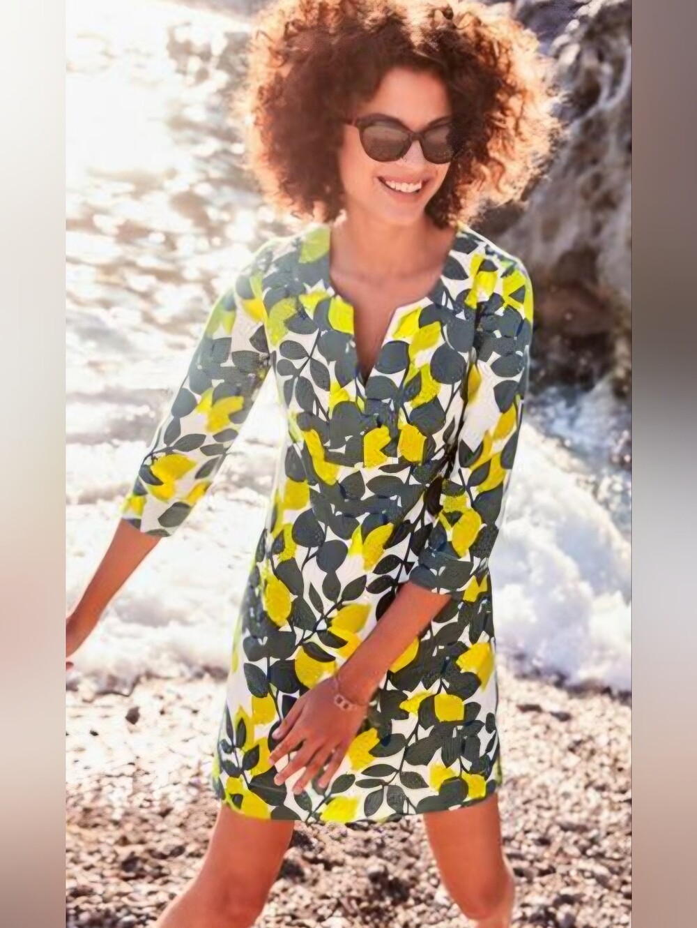 Boden Lemon Print Linen Shift Dress - Picture 10 of 10